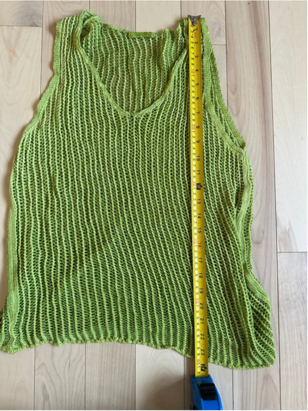 Vintage Italian Lime Green Open Knit Tank Top Mesh Sleeveless Y2K M - Picture 8 of 8
